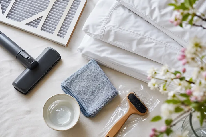 bucato pulito filtro aria panno in microfibra e aspirapolvere per controllare allergeni domestici