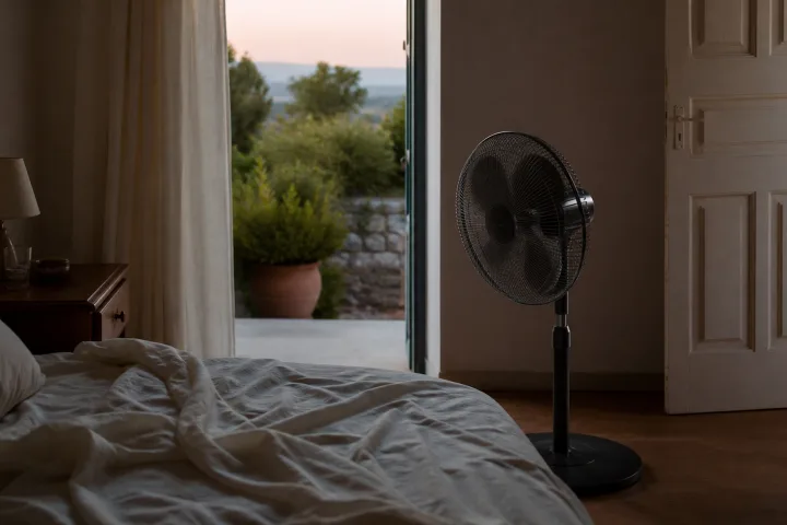 Ventilatore acceso di notte: posizione, timer e rumore senza svegliarsi rigidi